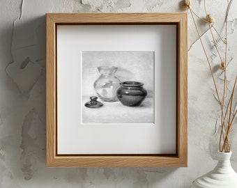 Still life Graphite Original Drawing in Frame mothers day gift Kitchen decor