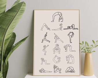 Yoga poster,asanas -Yoga Poses Your Body Wishes to Practice, yoga print,Sanskrit Names with Stick-Figures, Digital wall art,yoga gift