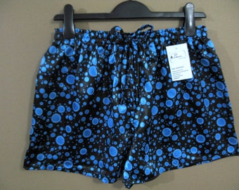 Women's lovely (size 14)silky satin boxer short/boy short/  with bow tie*sleepwear *Classic blue bubbles print * softness comfortable #9030W