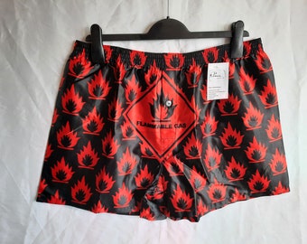 Men's (size L)silky satin *boxer short*underwear* Classic boxers Flame Gas designs* softness comfortable #9051