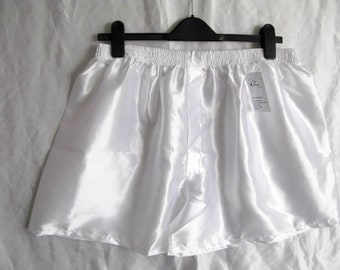 Men's(size XL) silky satin polyester boxer short*underwear *Plain white * softness comfortable #9023