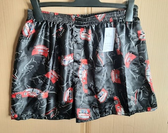 Männer (Größe L)seidiger Satin *Boxershorts*Unterwäsche*Vintage *Cars designs* black softness #9154