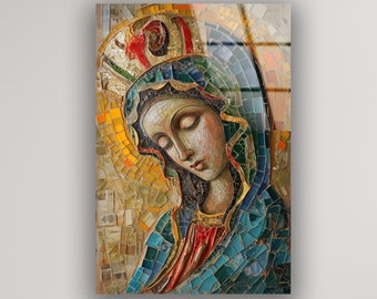 Christian Wall Art ,  Tempered Glass Print of Virgin Mary ,  Religious Decor