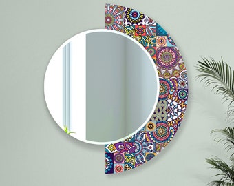 Halbkreis Spiegel-Asymmetrischer Spiegel-Mandala Spiegel-Mosaik Fliesen Spiegel auf gehärtetem Glas-Entryway Spiegel-Mosaik Spiegel für Badezimmer