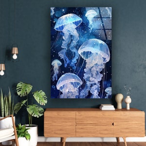 Tempered Glass Wall Art, Glass Dolphin Decor, Glass Printing, Jellyfish Aquarium Wall Art, Jellyfish wall art