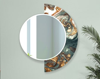 Halbkreisspiegel-Asymmetrischer Spiegel-Marmor-Abstrakter Spiegel auf gehärtetem Glas-Wandspiegel-Eingangsspiegel-Runder Spiegel für Badezimmer