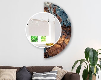 Half Circle Mirror-Asymmetrical Mirror-Handmade Mirror on Tempered Glass Wall Mirror-Entryway Hallway Mirror-Round Mirror for Bathroom