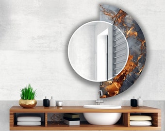 Halve cirkel spiegel-asymmetrische spiegel-geometrische spiegel-handgemaakte spiegel op gehard glas-ingang hal spiegel-ronde spiegel voor badkamer