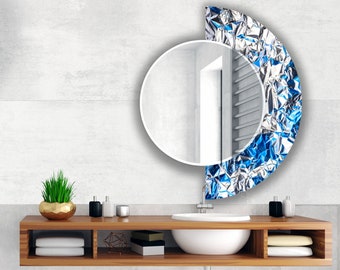 Halbkreis Spiegel-Asymmetrischer Spiegel-Silber Spiegel-Handmade Spiegel auf gehärtetem Glas-Entryway Flur Spiegel-Runder Spiegel für Badezimmer