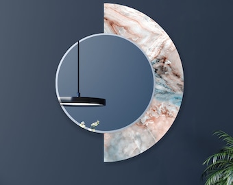 Halbkreis Spiegel-Asymmetrischer Spiegel-Handgefertigter Spiegel auf Gehärtetem Glas Wand Spiegel-Entryway Flur Spiegel-Runder Spiegel für Badezimmer