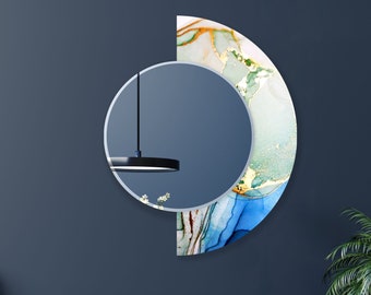 Halbkreisspiegel-Asymmetrischer Spiegel-Handgefertigter Spiegel auf gehärtetem Glas Wandspiegel-Eingangsbereich Flurspiegel-Runder Spiegel für Badezimmer