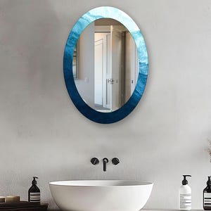 Modern Blue Tempered Glass Wall Mirror: Decorative Entryway Mirror