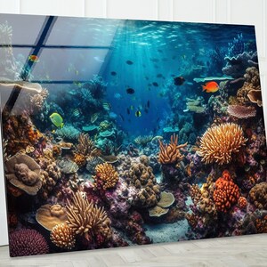 Tempered Glass Aquarium Wall Art: Undersea Coral Reef Decor