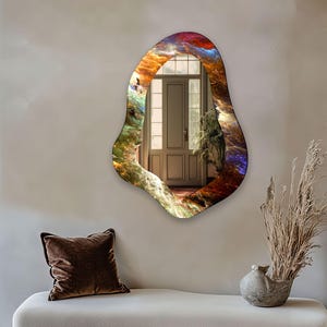 Abstract Round Wall Mirror for Bathroom Mirror Wall design for Bedroom, Bathroom Mirror for Vanities, Tempered Glass Mirror, Hallway mirror