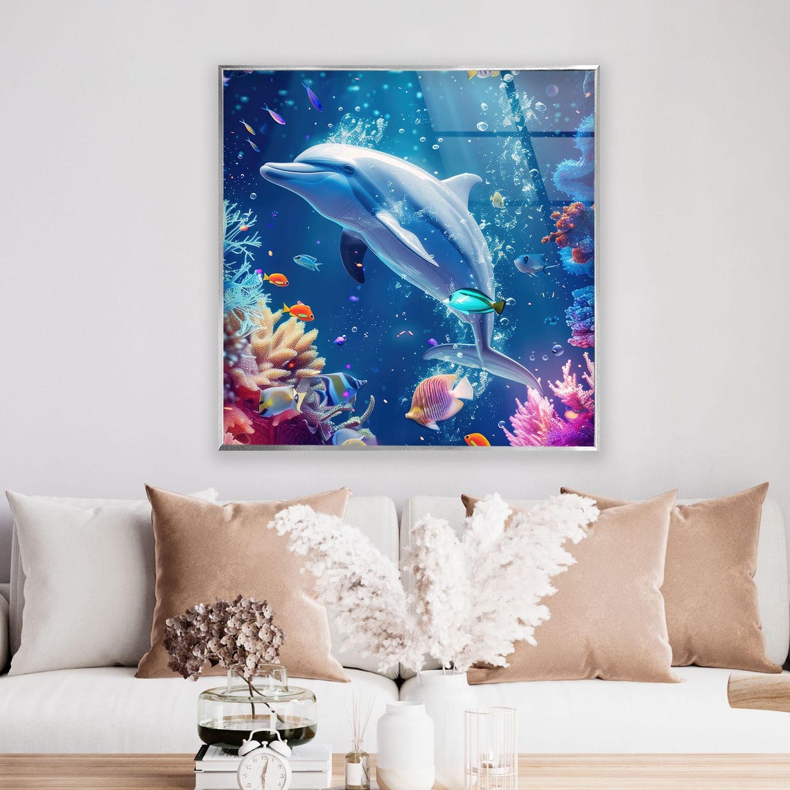 Happiness Dolphin Art, Beautiful Sea Glass Wall Art Etsy