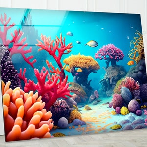 Aquarium Tempered Glass Wall Art, Glass Printing, Large Wall Art, Wall Hangings, Fish Art, Under Sea Wall Art