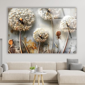 Dandelion Tempered Glass Wall Art: Modern Floral Decor
