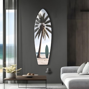 Tempered Glass Wall Art-Surfboard Wall art-Tropical Wall Art-Wall Surfboard-Surfboard Art-Surfboard Glass Decor-Palm Tree Wall Art-Glass Art
