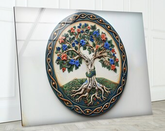 Tempered Glass Tree of Life Wall Art: Gold Accent Home Decor