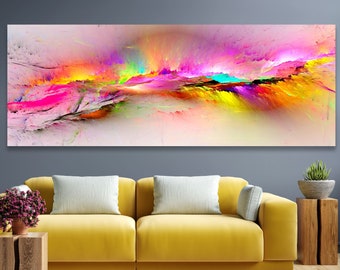Abstract Colorful Wall Art ,  Vibrant Landscape Glass Wall Art ,  Modern Glass Art ,  Large Statement Print ,  Bold Home Decor
