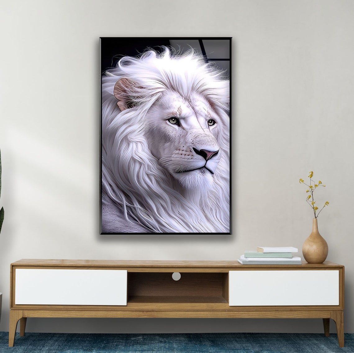 Roaring Beauty White Majestic Lion Modern Glass Wall Art Glass Hanging