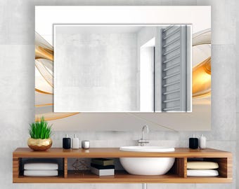 Abstract Gold Tempered Glass Wall Mirror: Modern Bathroom Decor