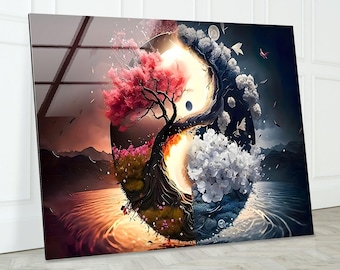 Yin Yang Tree of Life Tempered Glass Wall Art