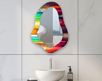Rainbow Glass Wall Mirror: Asymmetrical Tempered Glass, Modern Home Decor