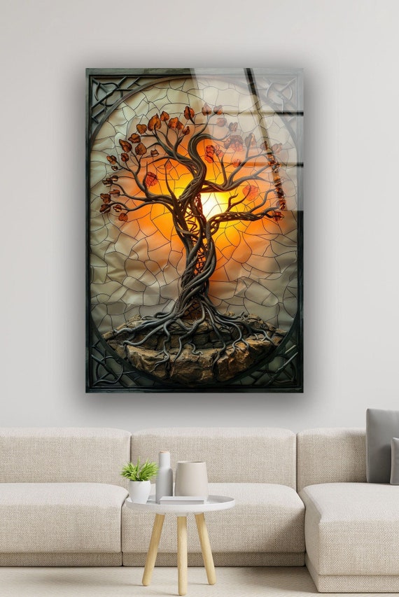 3Dアート　おしゃれ　インテリア プラデック ウッド　クラフト Tempered Glass Tree of Life Wall Art: Extra Large Modern Decor - Etsy
