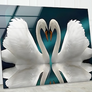 White Swan Wall Art, Tempered Glass Wall Art, Swan Glass Printing, Wall Hangings, Swans Wall Decor