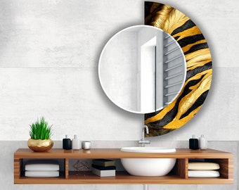 Halbkreis Spiegel-Asymmetrischer Spiegel-Gold Geometrischer Spiegel-Handgemachter Spiegel auf gehärtetem Glas-Entryway Spiegel-Runder Spiegel für Badezimmer