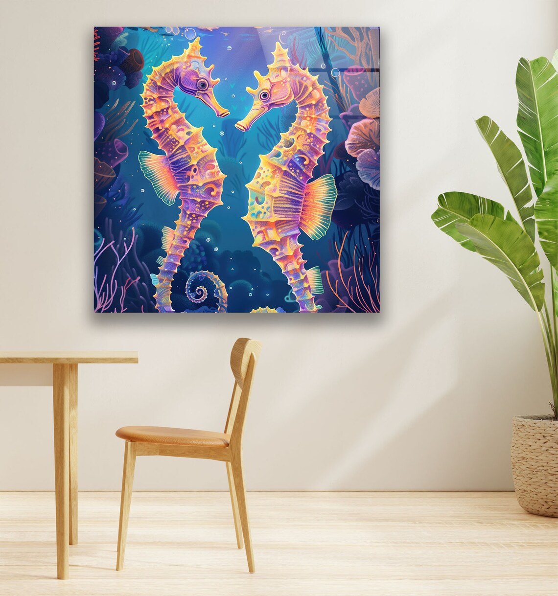 Ocean Life Seahorse Octopus Coral Fish Glass Wall Decor for Sale