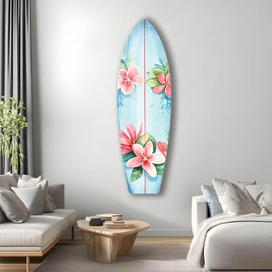 Tempered Glass Wall Art-Surfboard Wall art-Tropical Flowers Wall Art-Wall Surfboard-Surfboard Art-Surfboard Glass Decor-Floral Wall Art