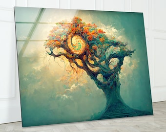 Tempered Glass Tree Wall Art: Modern Nature Print