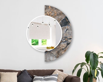 Half Circle Mirror-Asymmetrical Mirror-Irregular Mirror on Tempered Glass Wall Mirror-Entryway Mirror-Marble Round Mirror for Bathroom
