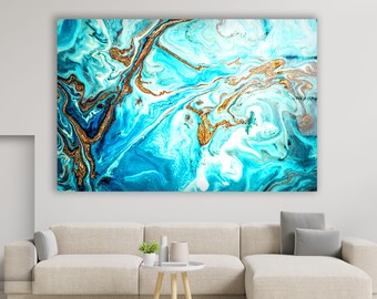 Turquoise Abstract Tempered Glass Wall Art: Modern Home Decor