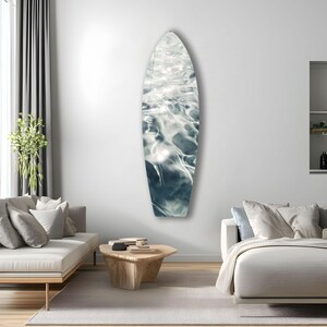 Sunlit Ocean Reflections Surfboard ,  Glass Wall Art for Coastal & Modern Interiors