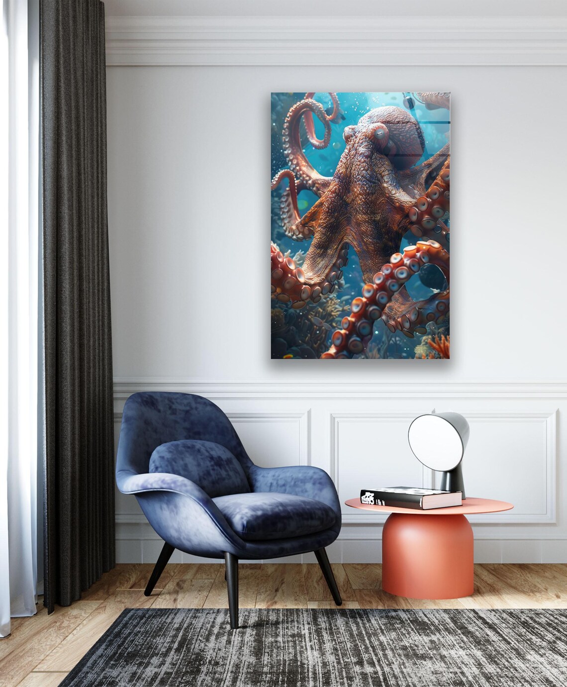 Octopus Glass Wall Art Ocean Home Decor Etsy