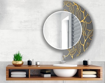 Halbkreisspiegel-Asymmetrischer Spiegel-Geometrischer Spiegel-Goldspiegel auf gehärtetem Glas-Eingangsbereich-Flurspiegel-Runder Spiegel für Badezimmer