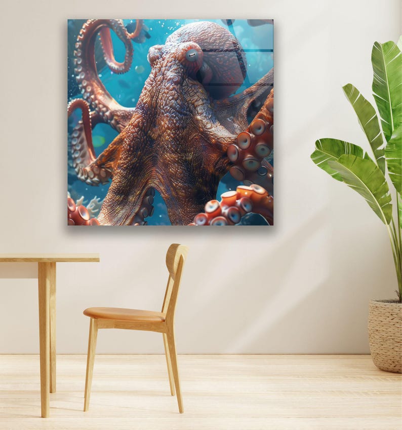 Octopus Glass Wall Art Ocean Home Decor Etsy