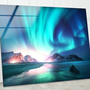 Aurora Borealis Tempered Glass Wall Art: Northern Lights Landscape