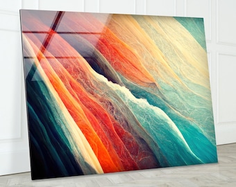 Abstract Rainbow Tempered Glass Wall Art: Modern Colorful Print