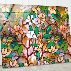 Stained Flower Wall Art, Tempered Glass Wall Art, Flower Glass Printing, Floral Wall Art, Tempered glass Art