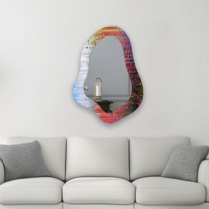 Colorful Asymmetrical Glass Wall Mirror ,  Irregular Tempered Glass Wall Mirror ,  Modern Luxury Decor for Bathrooms