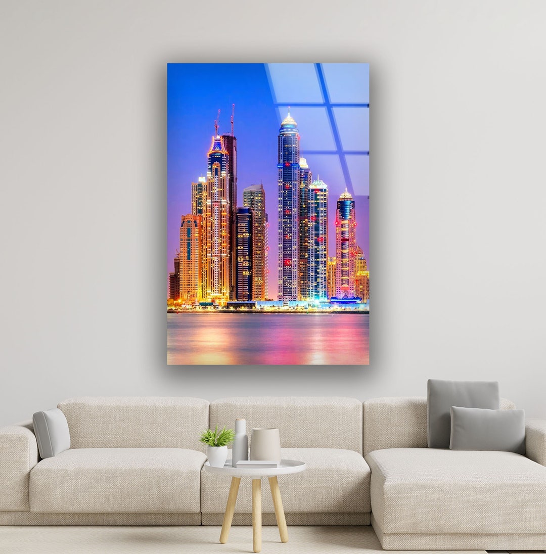 Beautiful View City Aesthetic Glass Wall Decor for Living Room Large