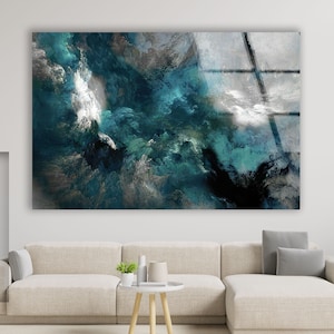 Large Abstract Tempered Glass Wall Art ,  Modern Glass Printing for Living Room Decor