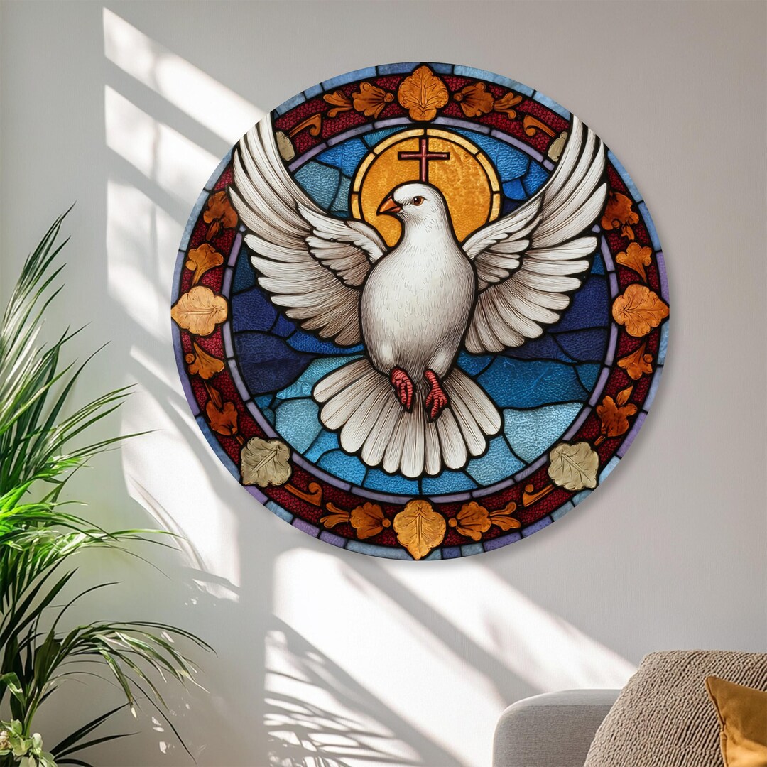 Holy Spirit Dove Tempered Glass Wall Art, Christian Round Stained Glass ...