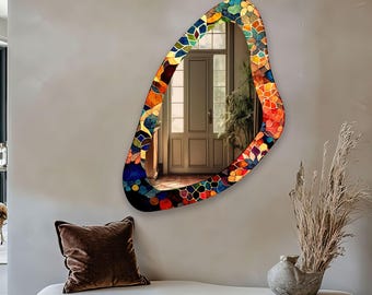 Irregular Tempered Glass Wall Mirror: Gold Frame, Modern Home Decor