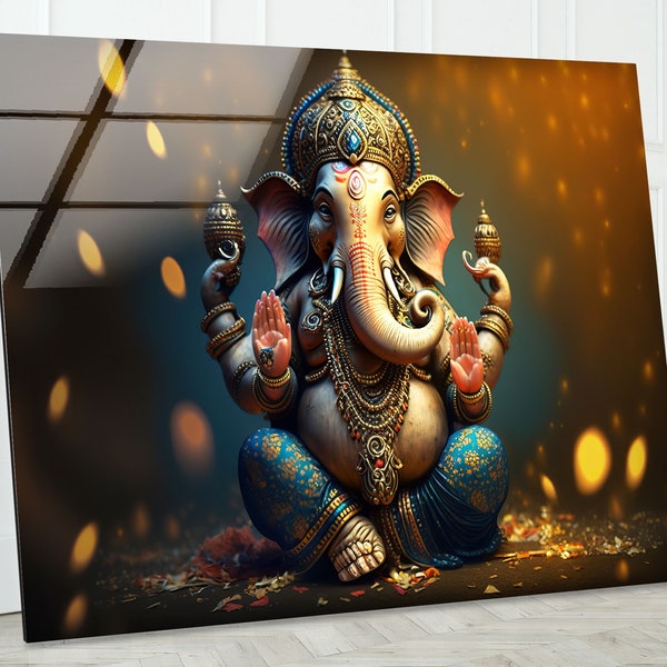 Elephant Lord Ganesh Wall Art-Tempered Glass Wall Art-Ganesha Wall Decor-Hindu Decor-Glass Printing art-Hindu wall art-Ganesha statue decor