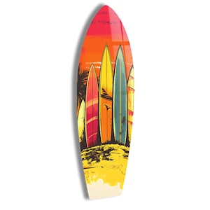 Surfboard Tempered Glass Wall Art: Asymmetrical Coastal Decor